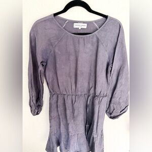 Apiece Apart Linen Rufffle Puff Sleeve Wrap Mini Dress Tunic Boho Lagenlook